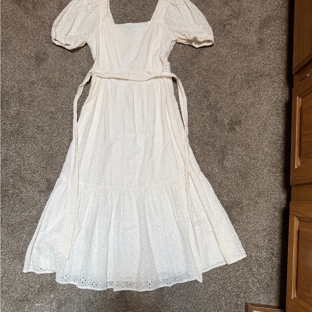 Draper James White Eyelet Puff-Sleeve Tie-Waist Maxi